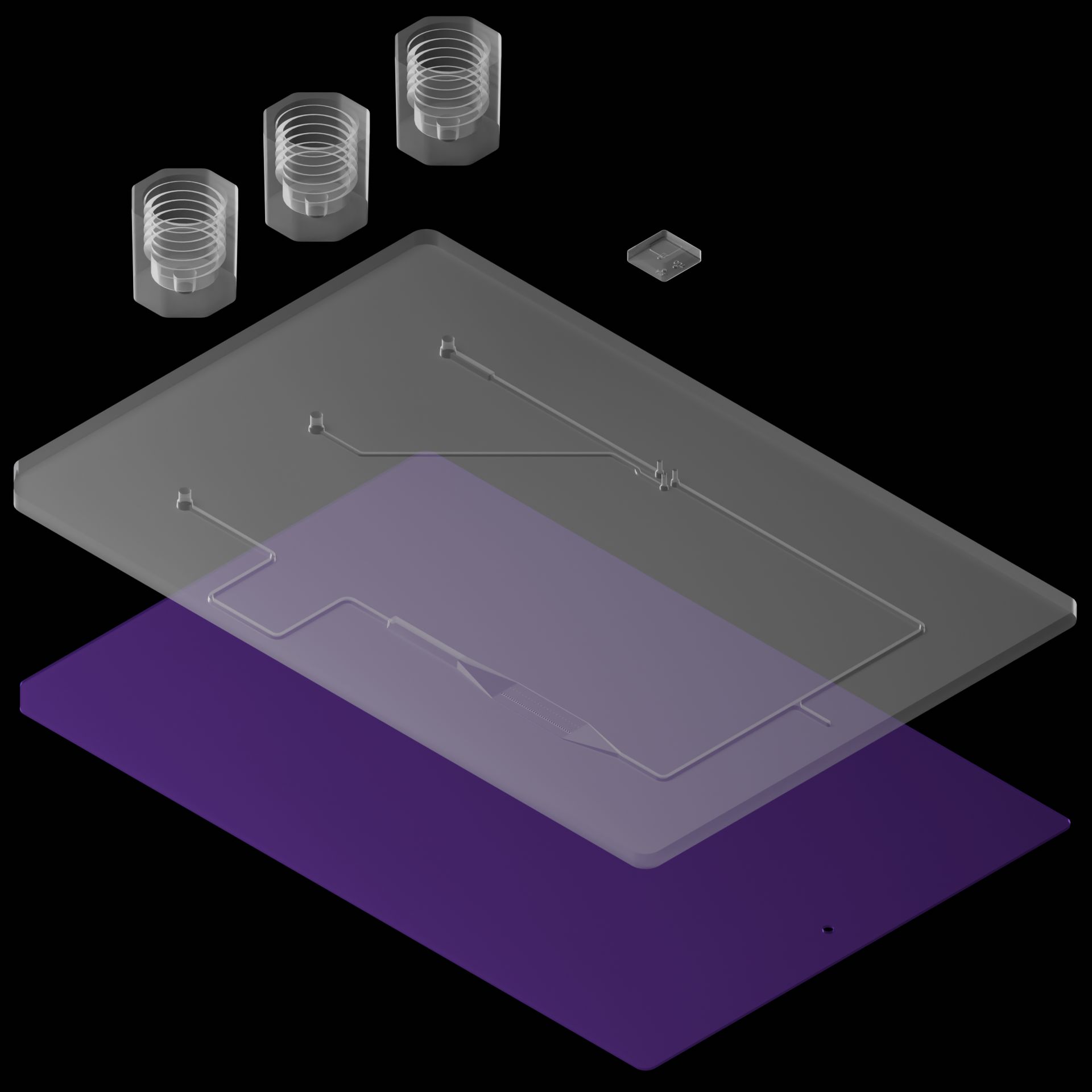 Exploded view of the reference device with the cap on the bottom highlighted.