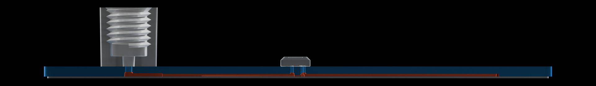 Side cross-section of the reference device with molded microfeatures in the fluidic layer highlighted.