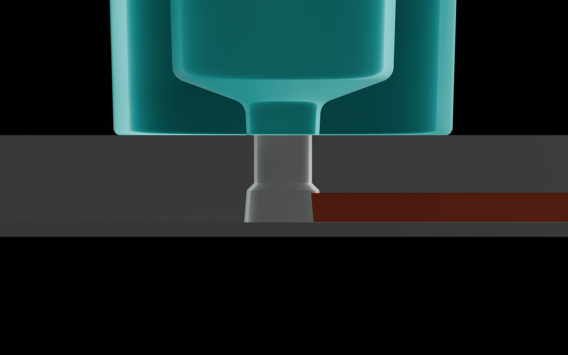 Close-up of the molded microfeatures below the Luer-lock port. The vertical distance between the top surface of the tallest molded microfeature and the base of the Luer-lock is labeled as greater than or equal to 1.00 mm.