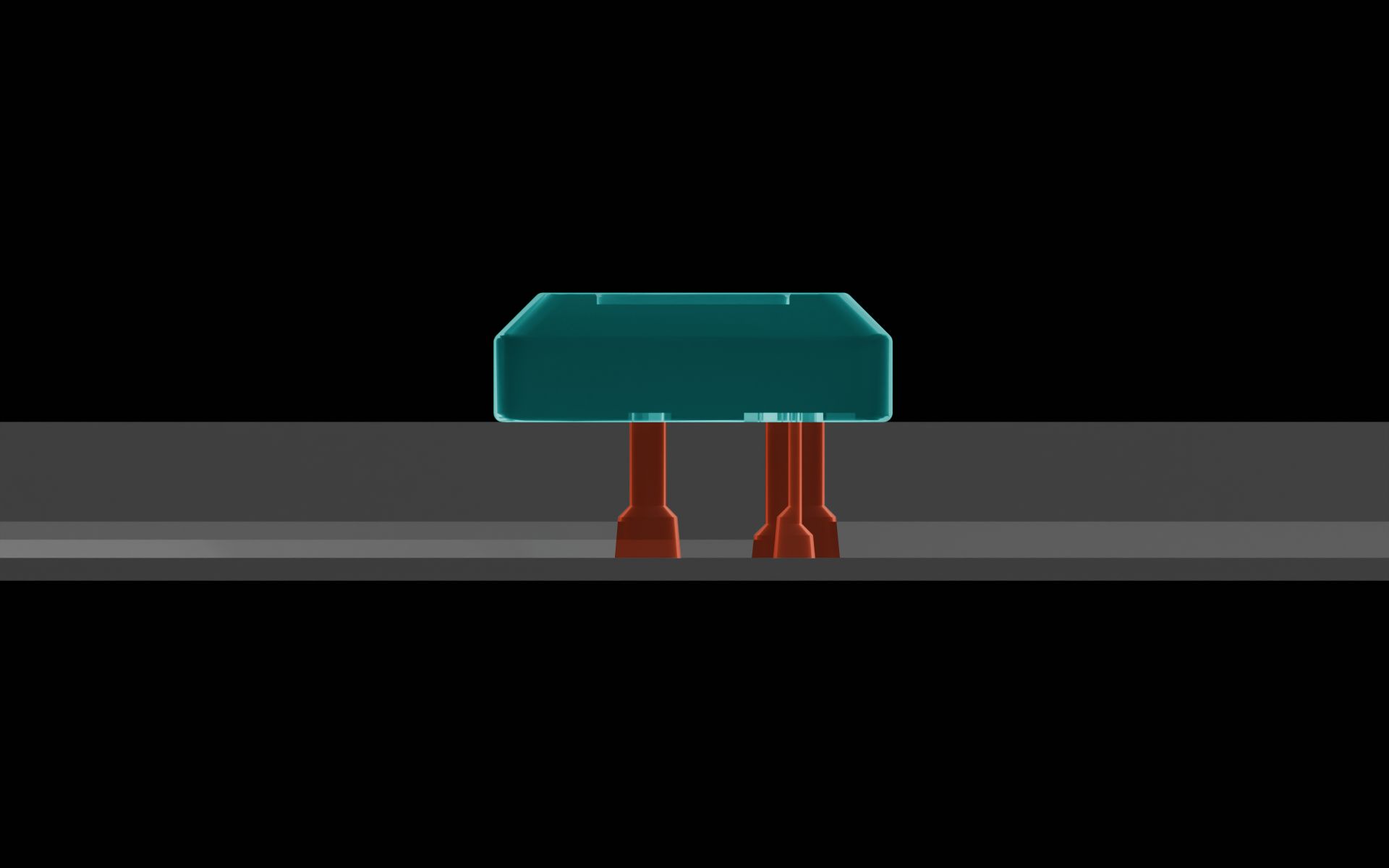 Side cross-section of the MV-1 microvalve on a microfluidic device. The 3 vias underneath the MV-1 are highlighted.