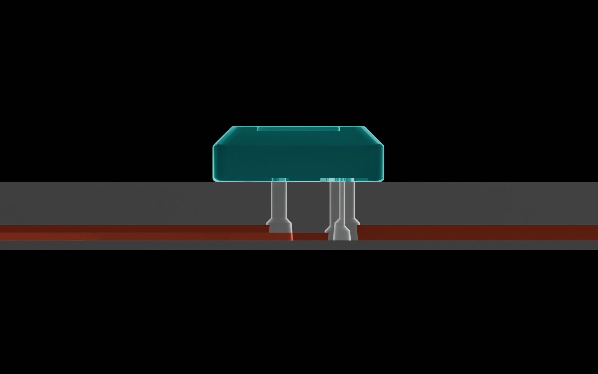 Side cross-section of the MV-1 microvalve on a microfluidic device. The molded microfeatures, excluding the via, are highlighted.