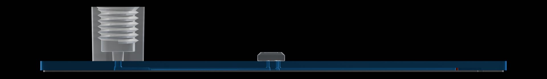 Side view of the reference device with the cross-section of a molded microfeature highlighted.