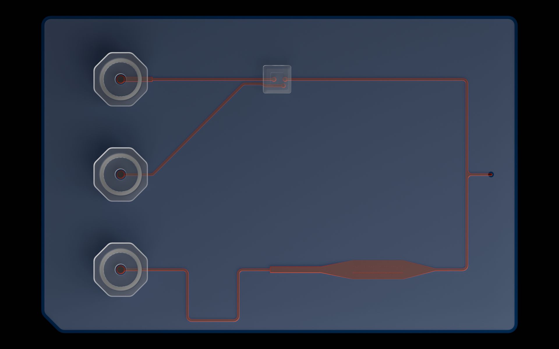 Top view of the reference device all molded microfeatures highlighted.