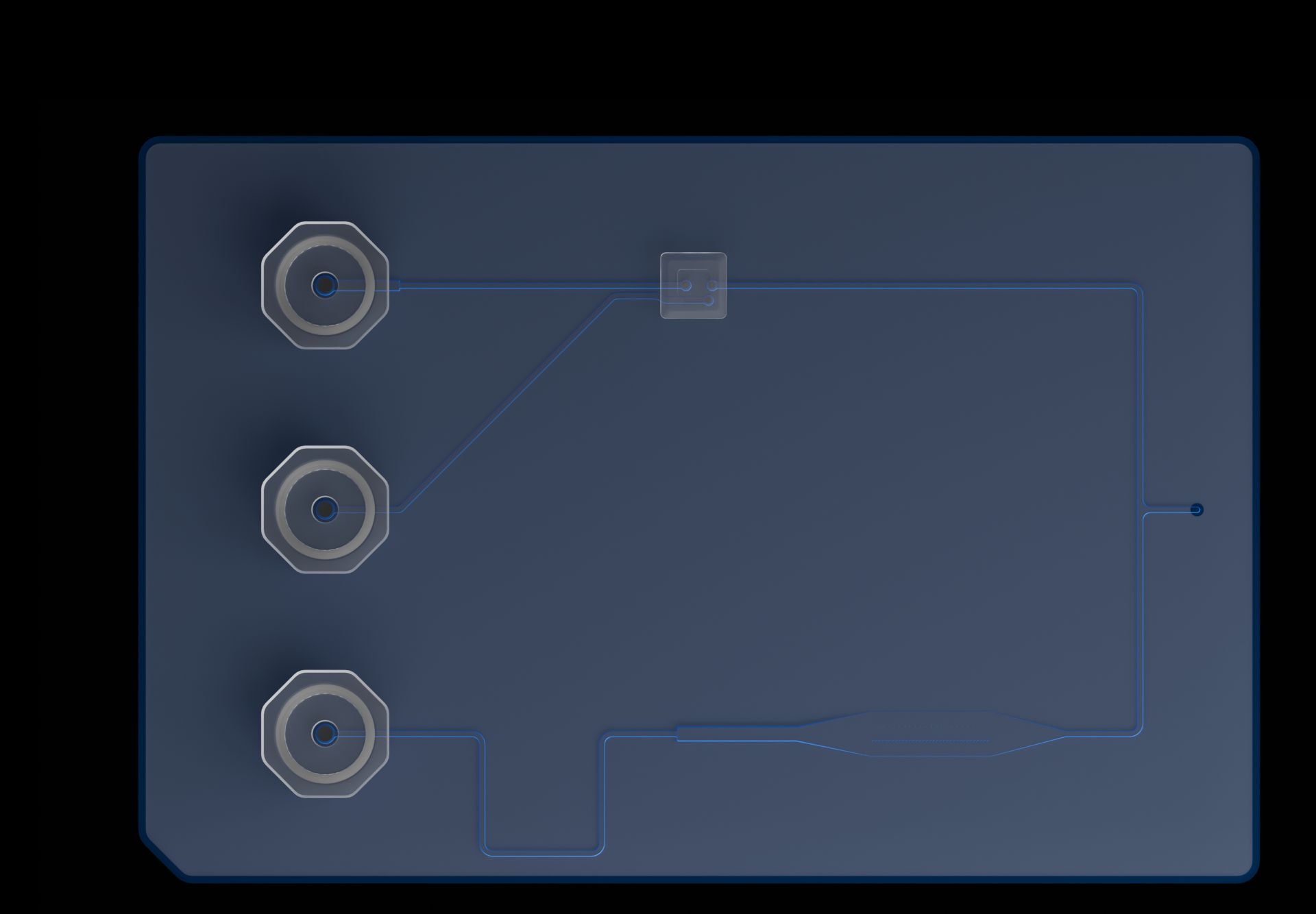 Top view of the reference device. Its width is labeled “X” and its depth is labeled “Y.”