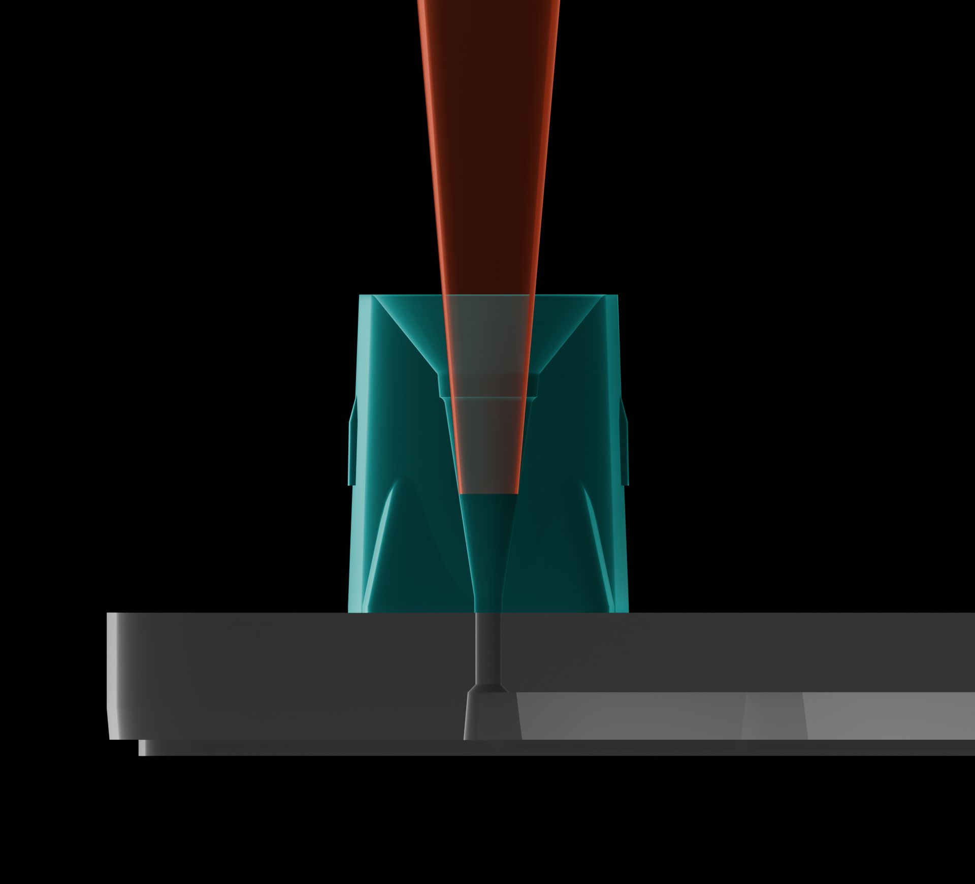 Side cross-section of a pipette tip inserted into the pipette interface. The diameter of the very tip of the pipette tip is labeled D, and the distance from the top of the pipette interface to the lowest point of the pipette tip is labeled Z.