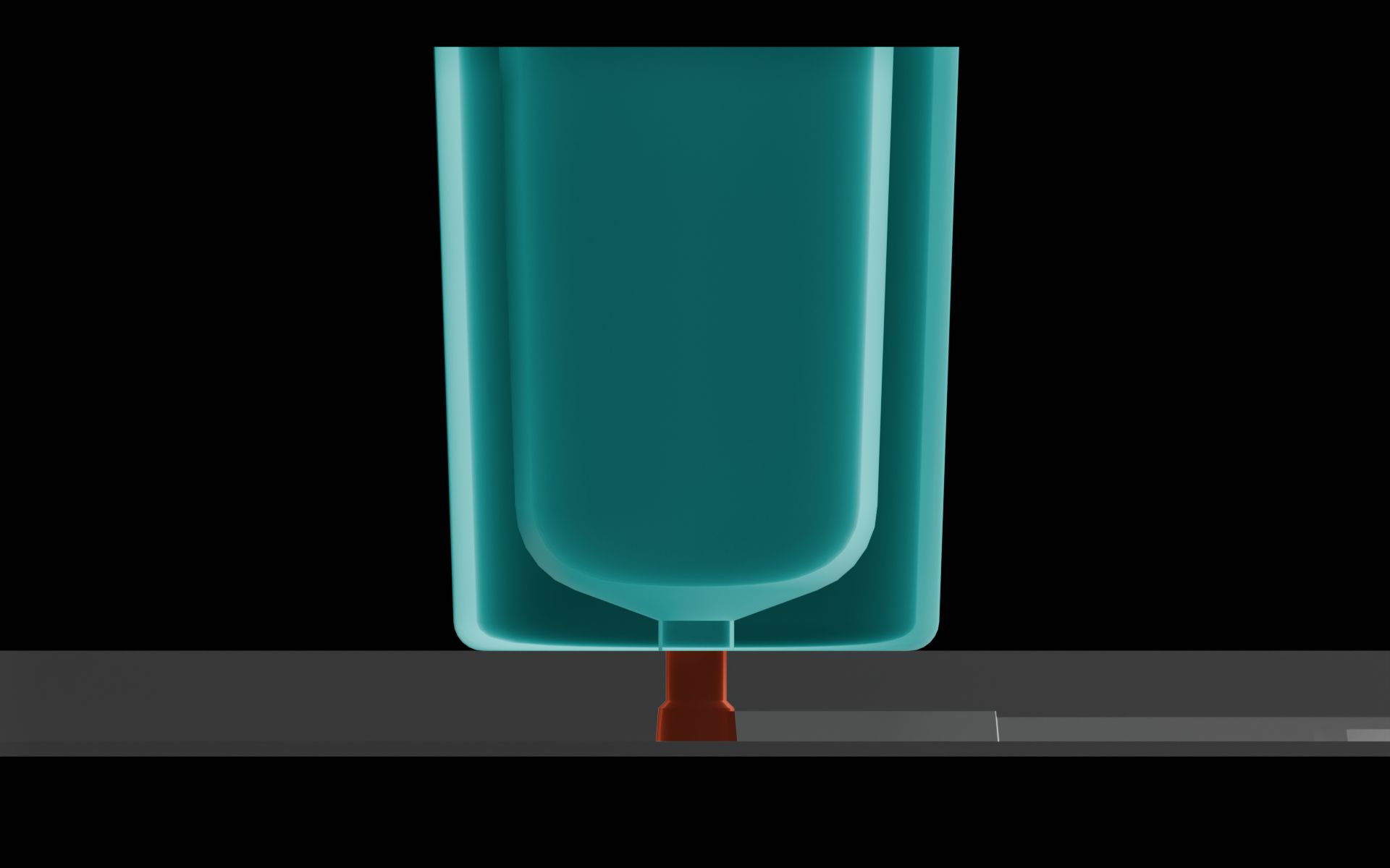 Side cross-section of the reservoir on a microfluidic device. The via right below the Luer-lock port is highlighted.