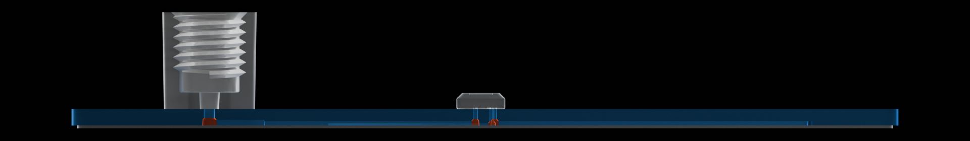 Side cross-section of the reference device with the molded portion of all vias highlighted.