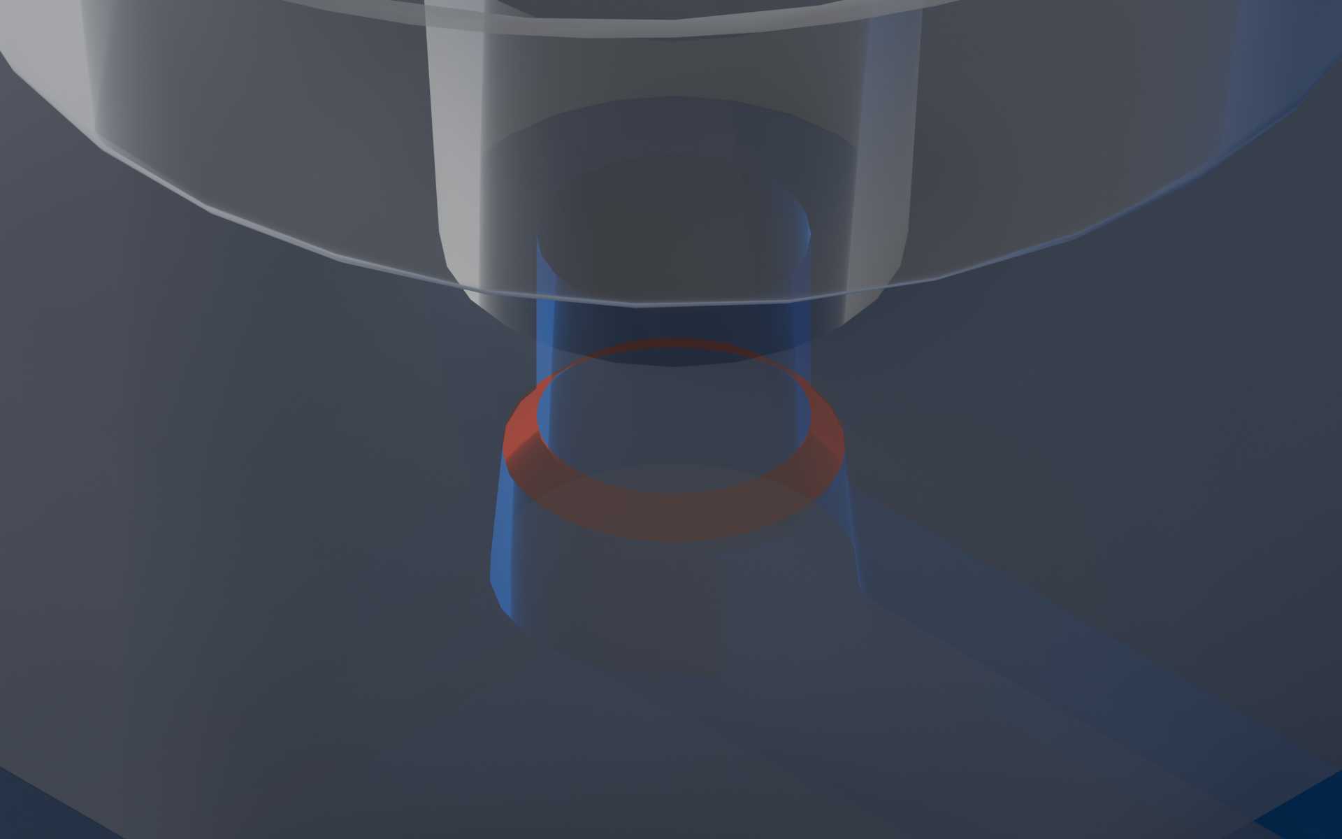 Close-up of the via’s chamfer under a 1/4-28 port. The machined portion is the cylindrical top portion of the via.