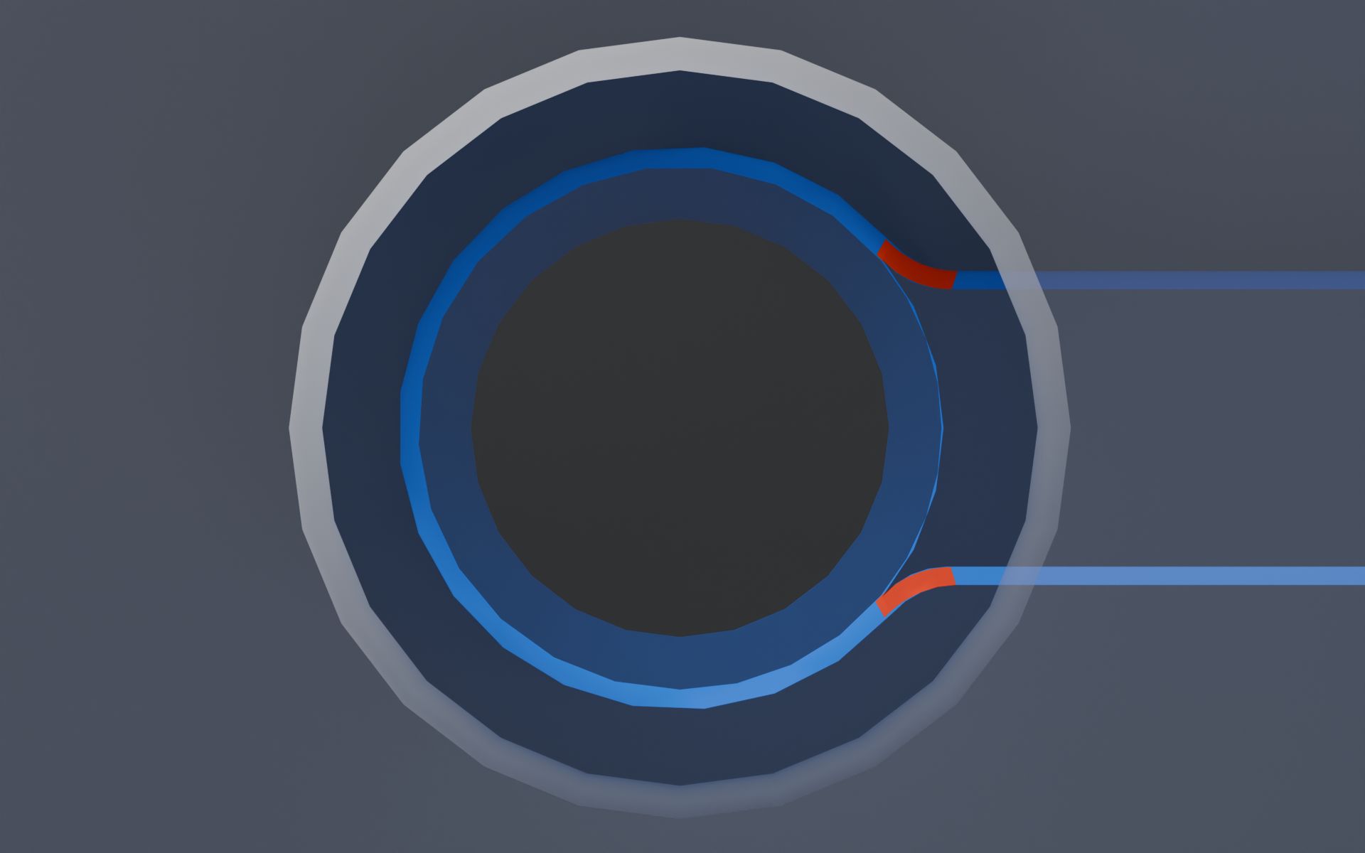 Close-up of the via’s corner radii under a 1/4-28 port. The corner radius is 200 µm.