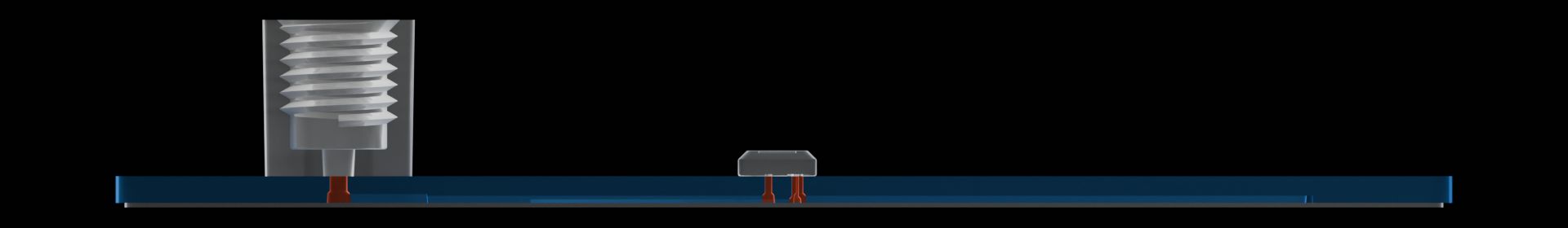 Side cross-section of the reference device with all vias highlighted.